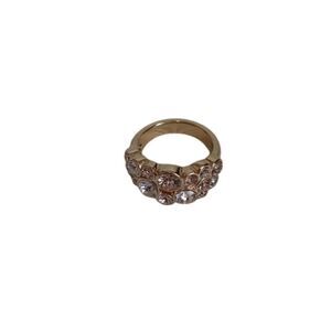 Gold Toned Metal Orange Pink Rhinestone Encrusted Women's Statement Fashion Ring